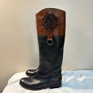 Frye Company‎ Tall Riding Boots Black Brown Leather Knee High  6B
